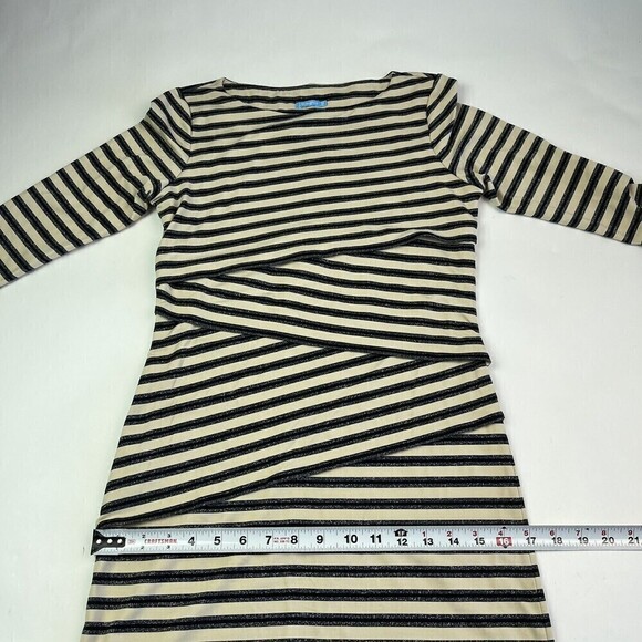 J. McLaughlin Nicola Dress Layered Stripe Black Cream Metallic Silver size XS - Picture 10 of 14